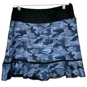 Kojooin Blue and Black Camo Tennis Skirt with Undershorts Women's size L NWT